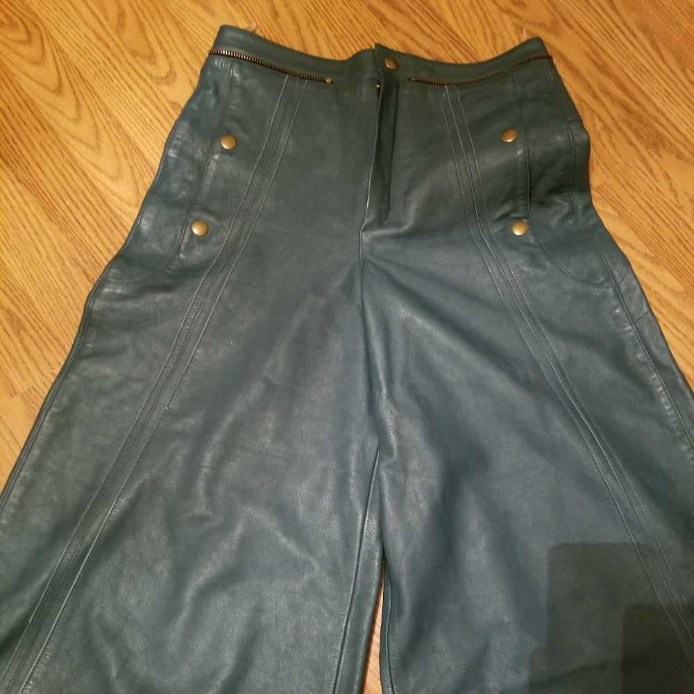 CHLOE WIDE LEG GREEN LEATHER GOUCHO